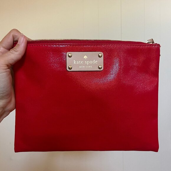 Kate Spade Fulton Street Lacquerred Large Pouch in Red - Picture 1 of 3